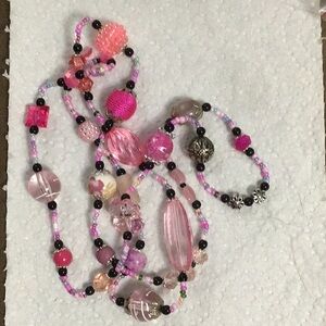 Elegant Pink Beaded Necklace,  handmade, bead soup jewelry